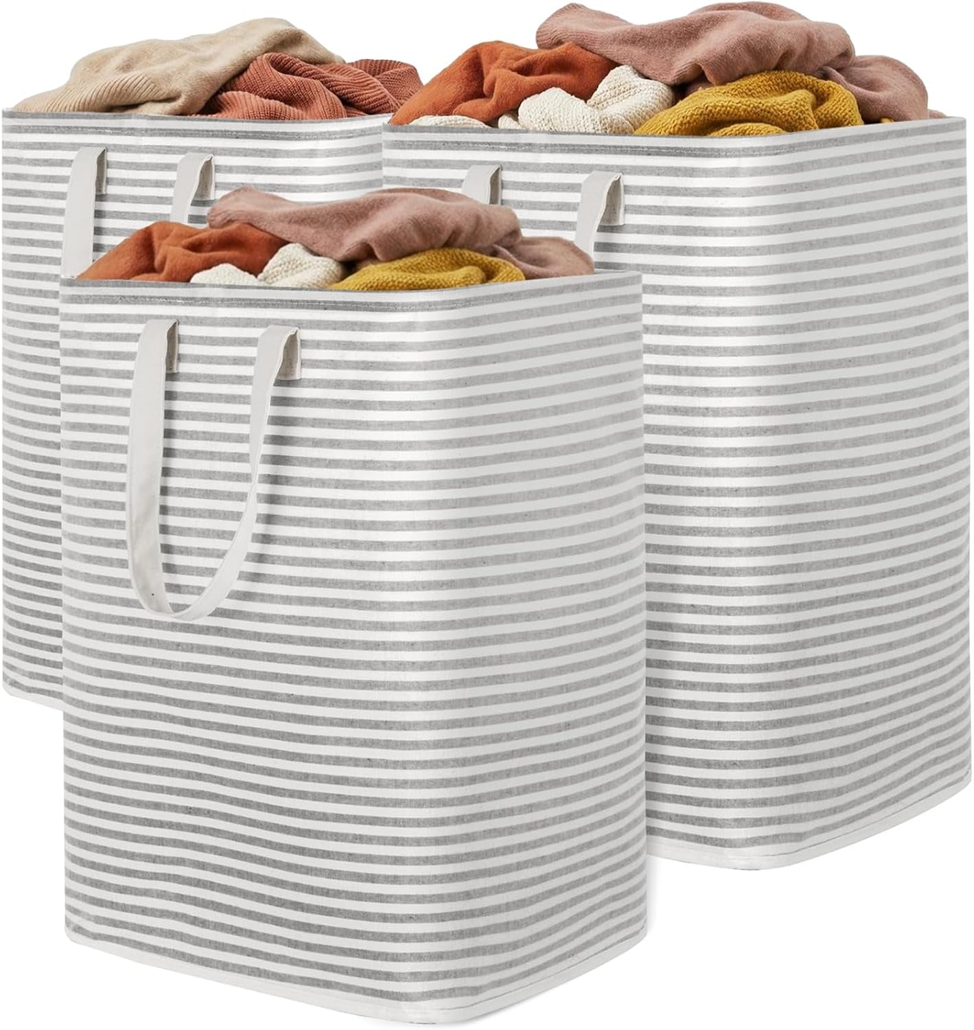 1 Pack Laundry Basket 80L Each, Collapsible Clothes Hamper with Reinforced Handles, Freestanding Waterproof Design for Bedroom and Laundry Room, Grey 80L Total