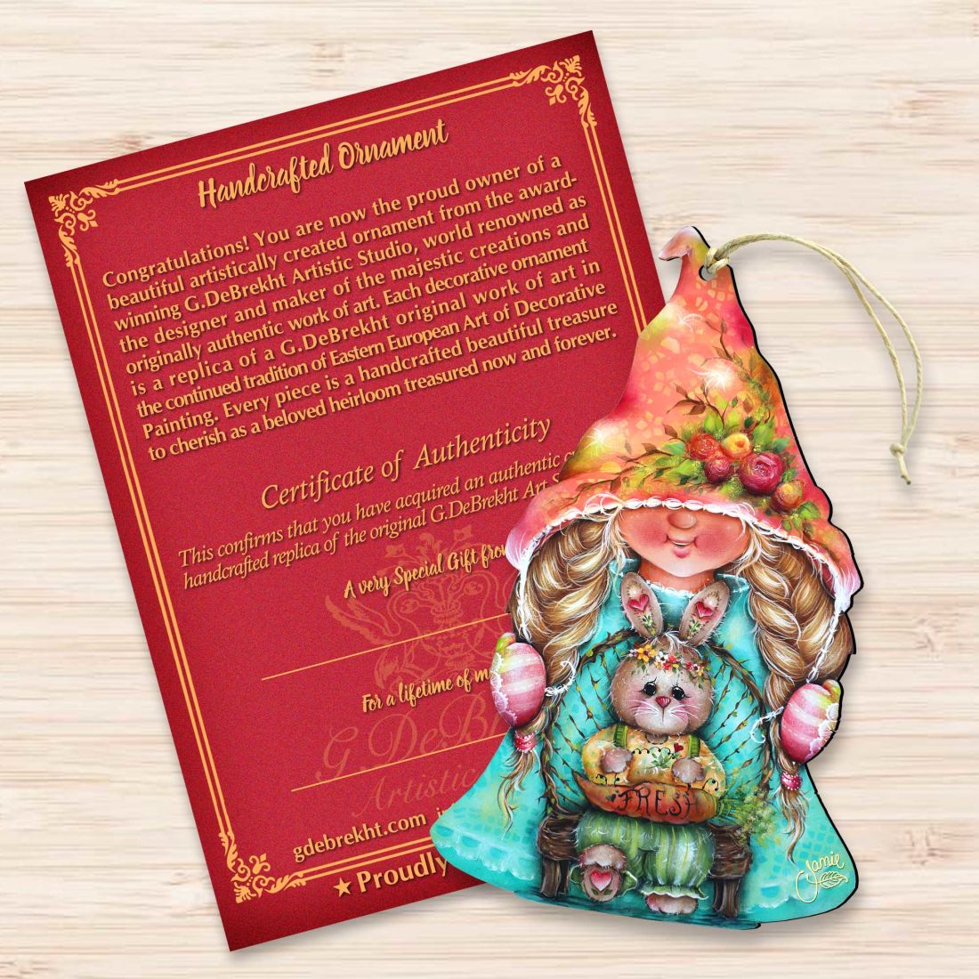 Gnome Girl with Bunny Wooden Ornaments by Jamie Mills-Price - Easter Spring Decor - 8457610-2