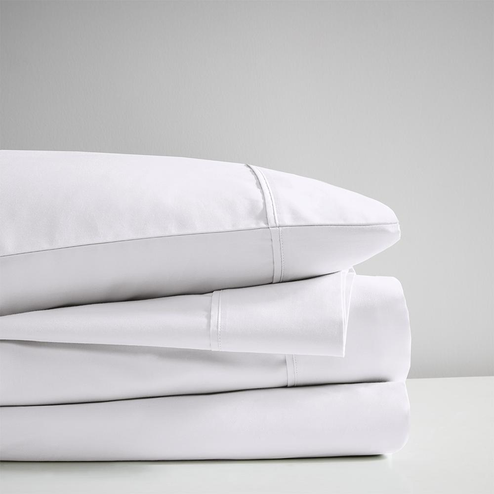 600 Thread Count Cooling Cotton Blend 4 PC Sheet Set - Luxurious & Breathable, Perfect for Hot Sleepers, White