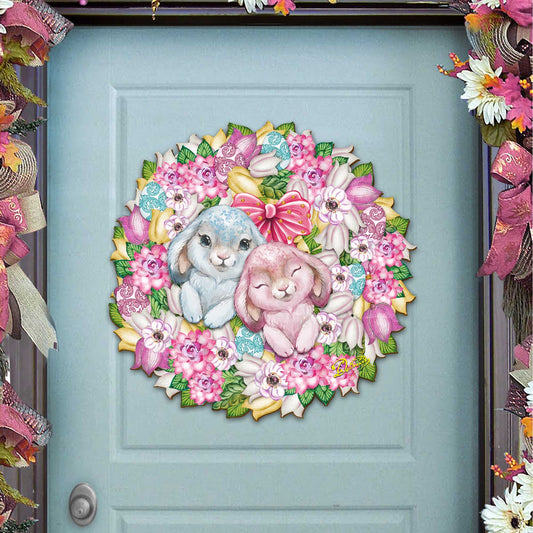 Bunny Love Wreath Door Hanger Wall Art by G. DeBrekht - Easter Spring Decor - 8185301-4H-0