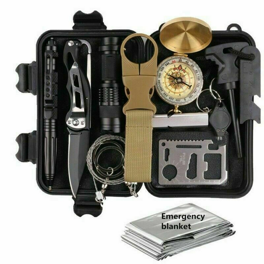 14-in-1 Outdoor Emergency Survival Gear Kit - Comprehensive Camping & Tactical Tools | SOS EDC Case for Hiking and Adventure