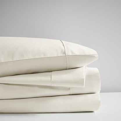 600 Thread Count Cooling Cotton Blend 4 PC Sheet Set - Luxurious & Breathable, Perfect for Hot Sleepers, White