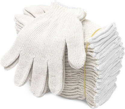 Cotton Polyester String Knit Shell Safety Protection Work Gloves for Painter Mechanic Industrial Warehouse Gardening Construction Men & Women 12 Pairs, with One Side Dots, L Size