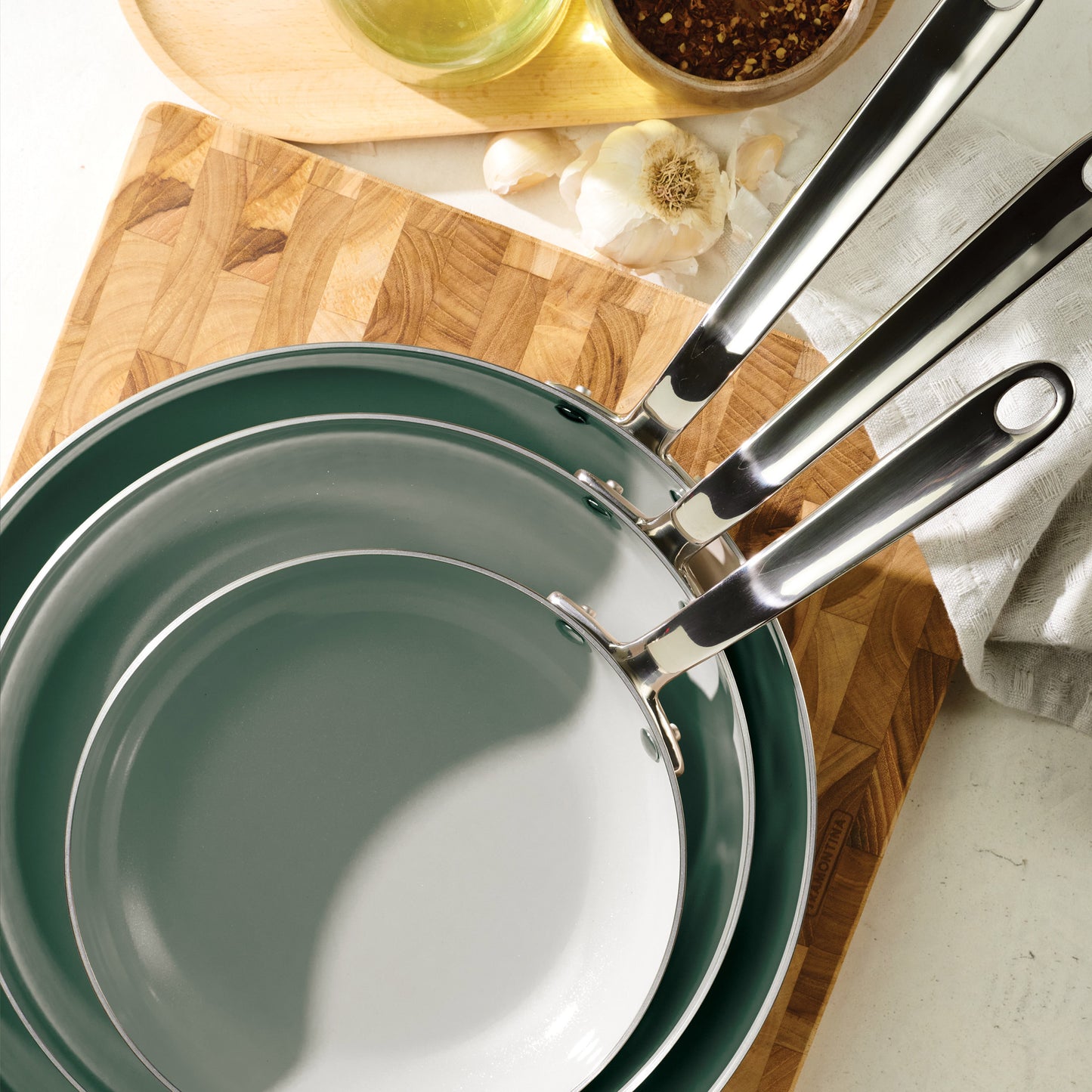 Tramontina 3-Piece Tri-Ply Clad Stainless Steel Ceramic Nonstick Fry Pan Set