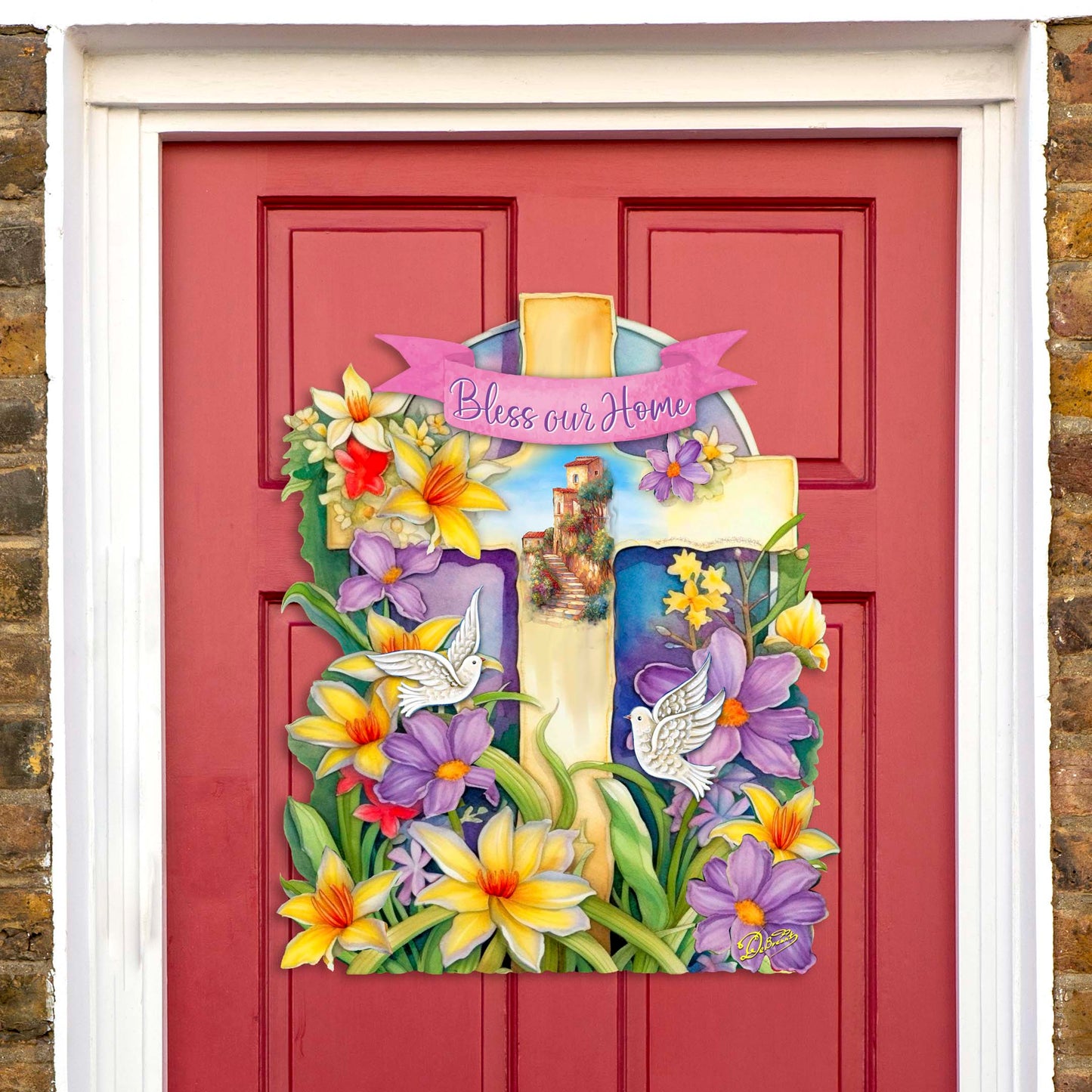 Bless Our Home Cross Holiday Door Décor by G. Debrekht - Easter Spring Décor - 8688161H-2