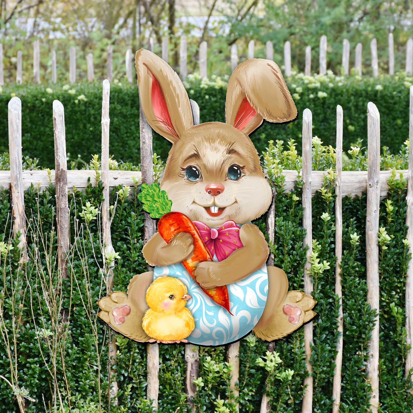 Bunny with Chick Wooden Door Hanger by G. DeBrekht - Easter Spring Decor - 815432-1H-1