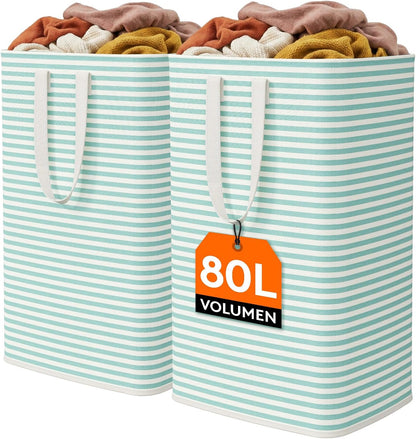 1 Pack Laundry Basket 80L Each, Collapsible Clothes Hamper with Reinforced Handles, Freestanding Waterproof Design for Bedroom and Laundry Room, Grey 80L Total