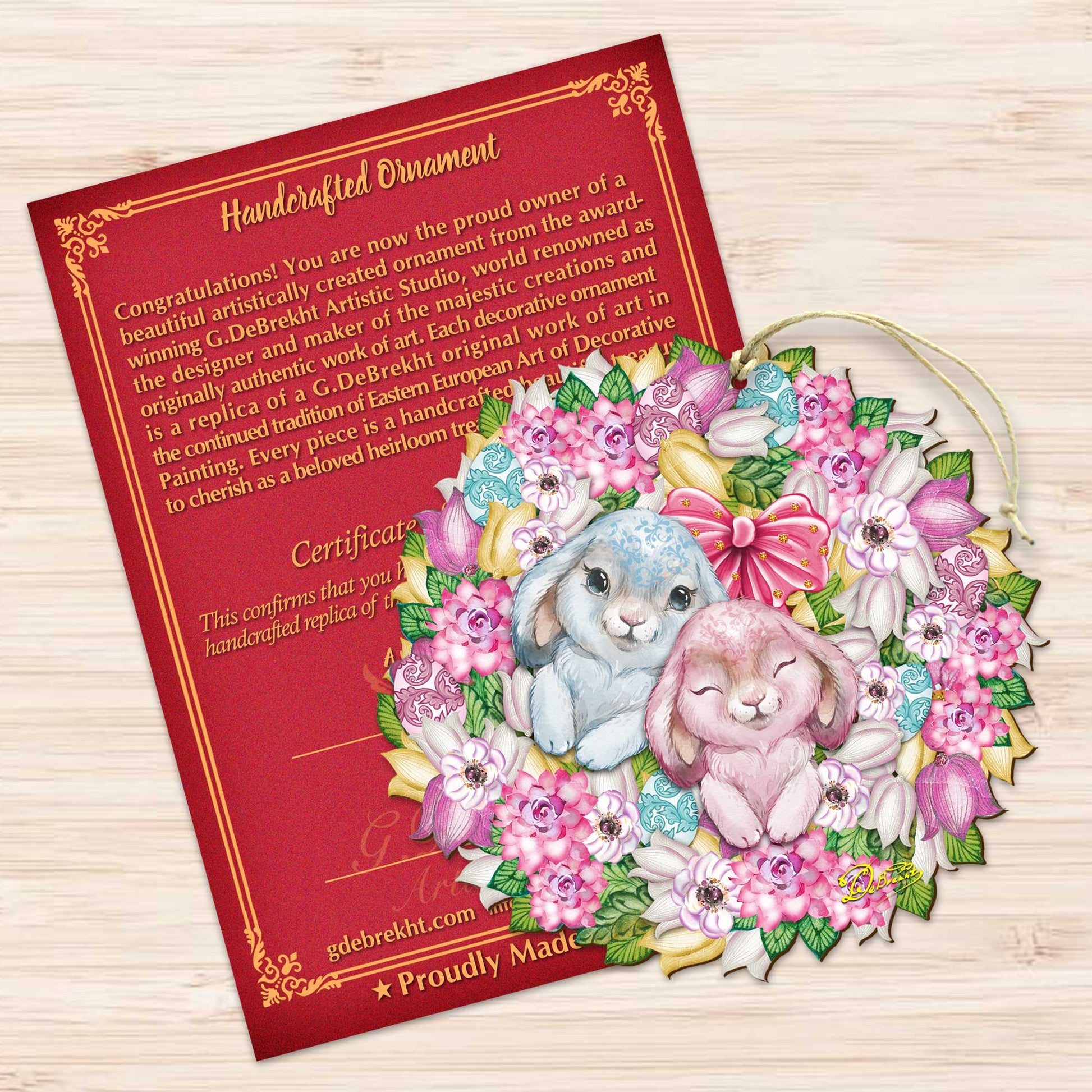 Bunny Love Wreath Wooden Ornaments by G.DeBrekht - Easter Spring Decor - 8185301-4-3