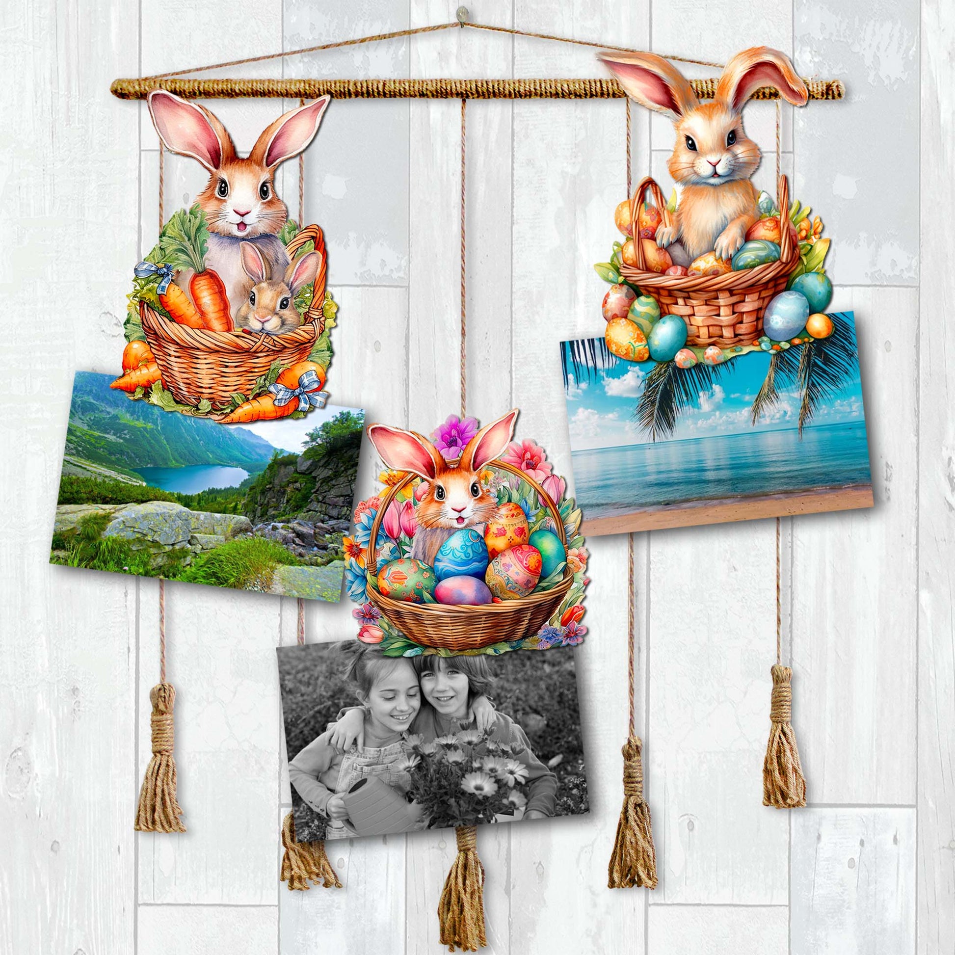Eggs and Bunnies Decorative Wooden Clip-on Ornaments Set of 3 by G. Debrekht - Easter Decor - 8091057C-S3-3