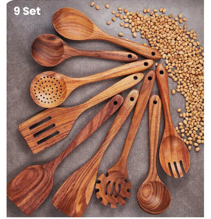 Teak Natural Thai Wood Tableware Spoon Ladle Turner Kitchen Tool Set-19