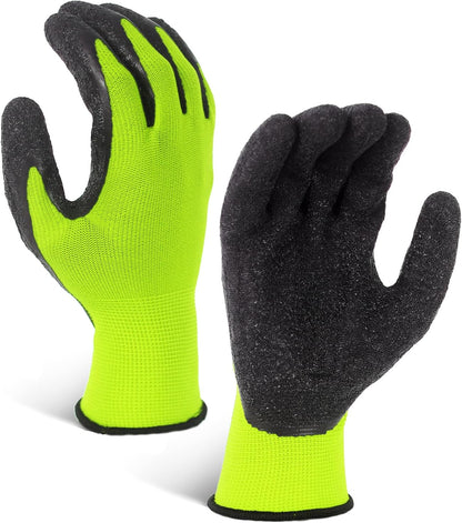 Crinkle Latex Rubber Hand Coated Safety Work Gloves for Men Women General Multi Use Construction Warehouse Gardening Assembly Landscaping (Medium,Green 12 Pairs)