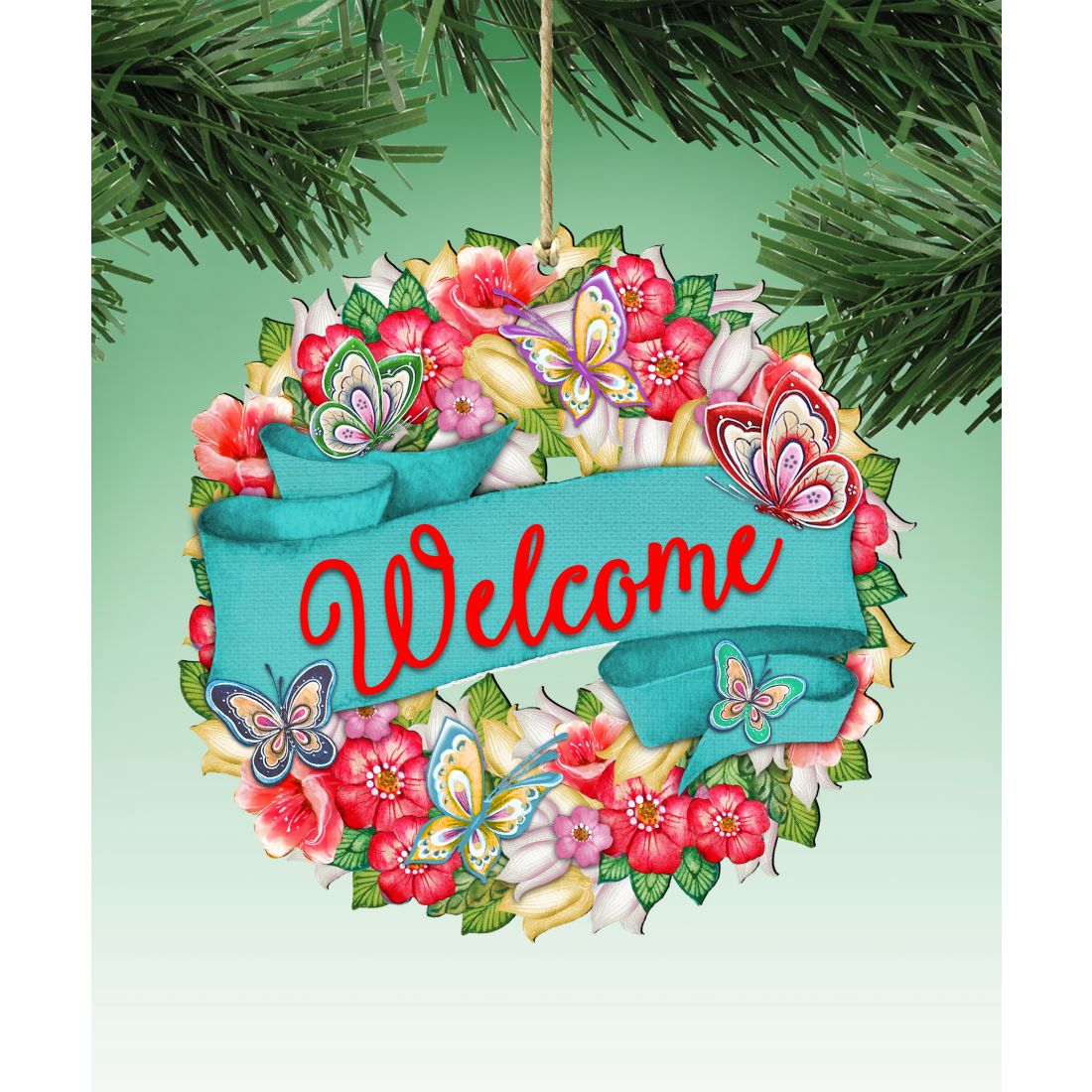 Welcome Flowers Summer Wreath Wooden Ornaments by G. DeBrekht - Easter Spring Decor - 8185303-3-0
