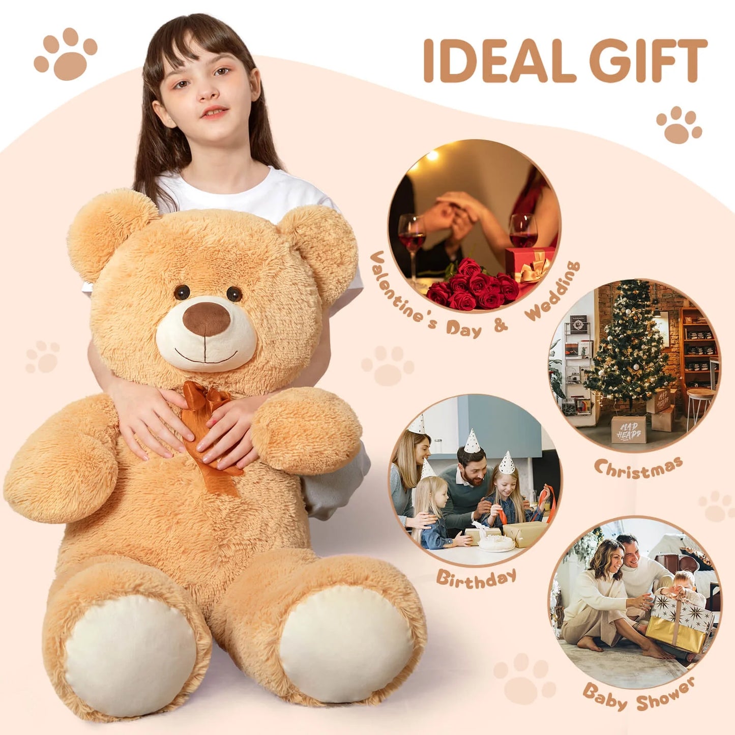 Giant Teddy Bear 35.4'' Giant Stuffed Animal Big Bear Plush Toy