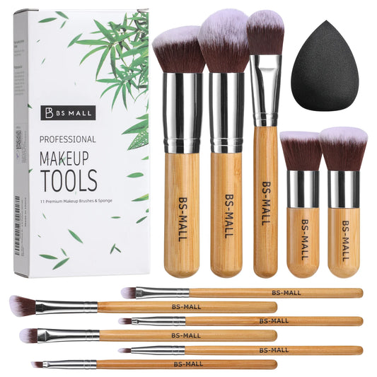 Eco-friendly Bamboo Makeup Brushes 11PCS Wholesale Private Label Vegan Bamboo Handle Makeup Brushes Sponge Set-0