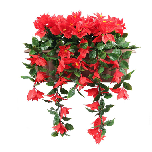 Artificial Draping Poinsettia Window Box Planter 20" x 14" UV Resistant (Outdoor Proof)-0