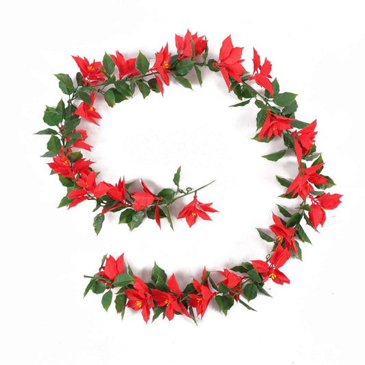 Artificial Poinsettia Garland 63" UV Resistant Interconnectable (Outdoor Proof)-0