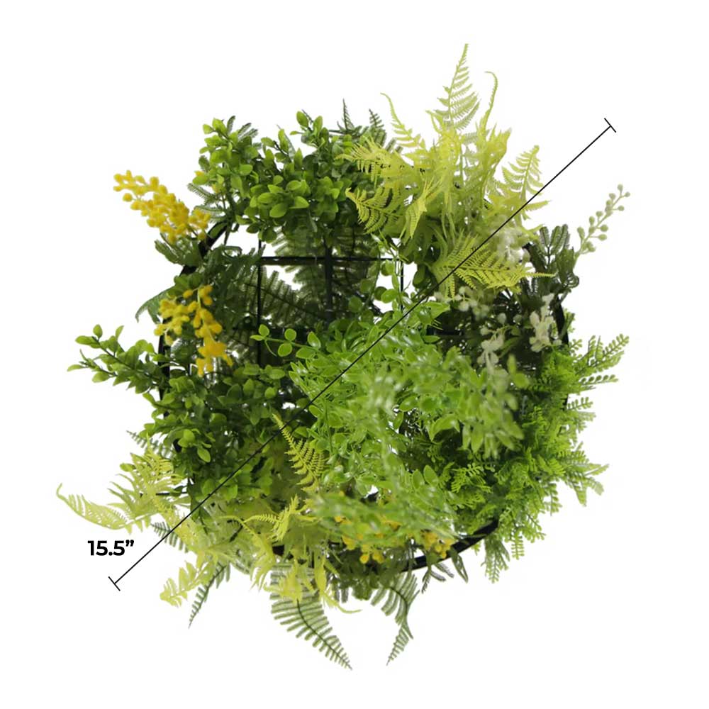 Black Framed Roof Hanging Disc With Draping Faux Plants 15.5"-2