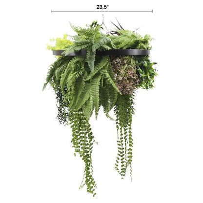 Black Framed Roof Hanging Disc With Tropical Foliage Mix and Draping Stems UV Resistant Medium-2