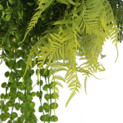 Black Framed Roof Hanging Disc With Draping Faux Plants 15.5"-4