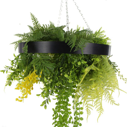 Black Framed Roof Hanging Disc With Draping Faux Plants 15.5"-0
