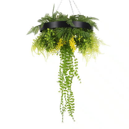 Black Framed Roof Hanging Disc With Draping Faux Plants 15.5"-3