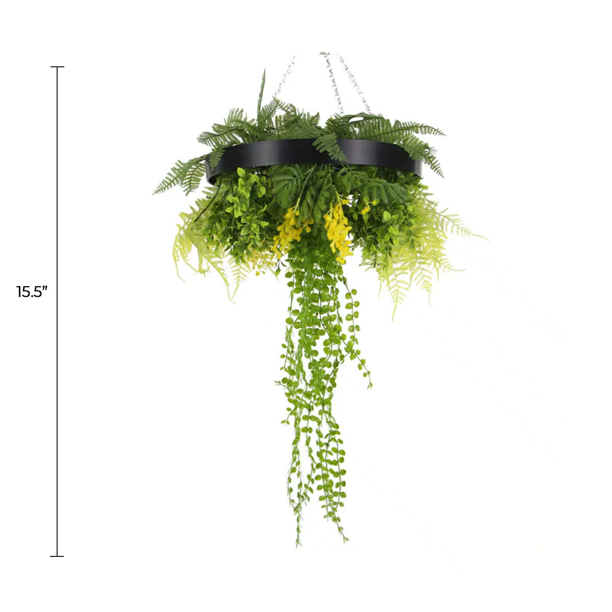 Black Framed Roof Hanging Disc With Draping Faux Plants 15.5"-1