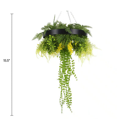Black Framed Roof Hanging Disc With Draping Faux Plants 15.5"-1