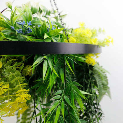 Black Framed Roof Hanging Disc With Tropical Foliage Mix and Draping Stems UV Resistant Medium-3