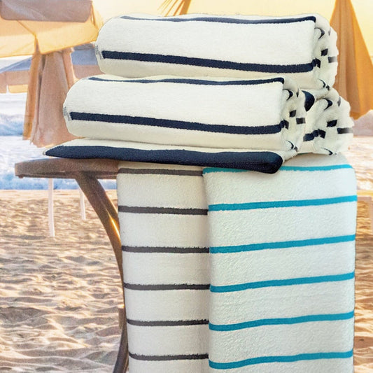 Premium Cotton-Poly Blend Horizontal Stripes Pool Towels 2 PK-0