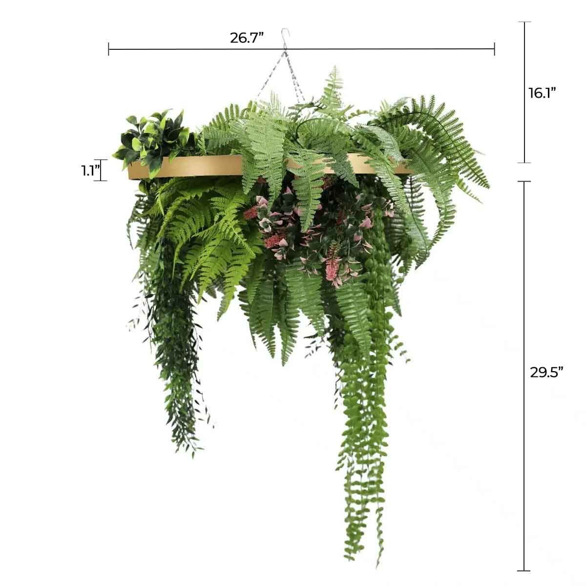 Gold Framed Roof Hanging Disc With Draping Life-Like Plants 23.6"-1