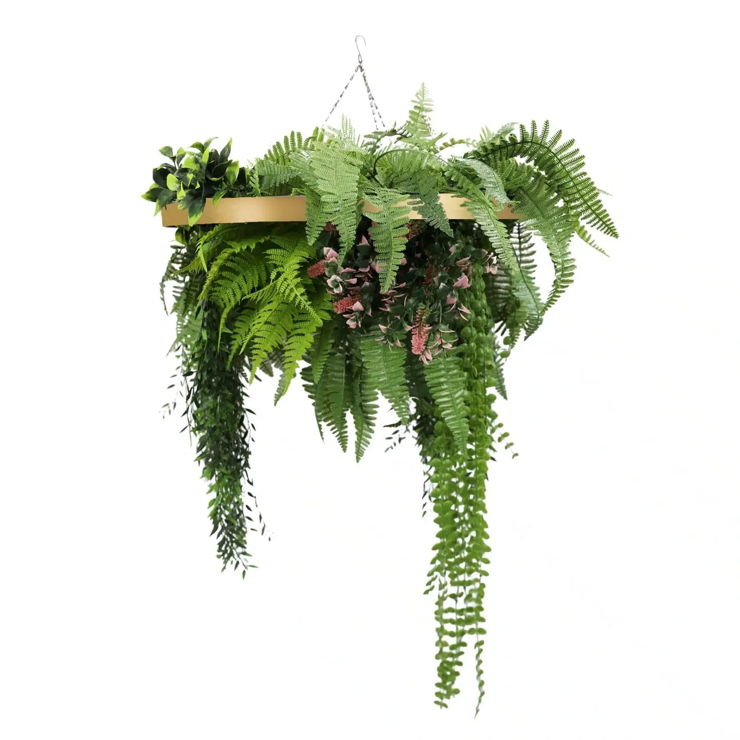 Gold Framed Roof Hanging Disc With Draping Life-Like Plants 23.6"-0