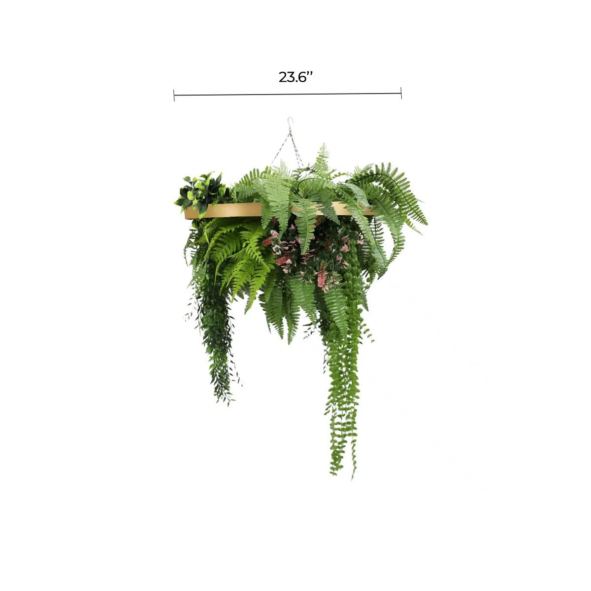 Gold Framed Roof Hanging Disc With Draping Life-Like Plants 23.6"-2