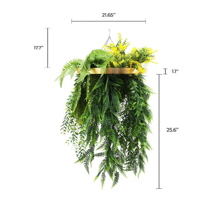 Gold Framed Roof Hanging Disc With Bright Tropical Folaige Mix and Draping Ferns UV Resistant Small-1