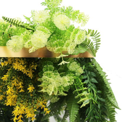 Gold Framed Roof Hanging Disc With Draping Life-Like Ferns and Plants 31.5" UV Resistant-3