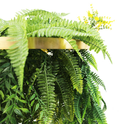Gold Framed Roof Hanging Disc With Bright Tropical Folaige Mix and Draping Ferns UV Resistant Small-4