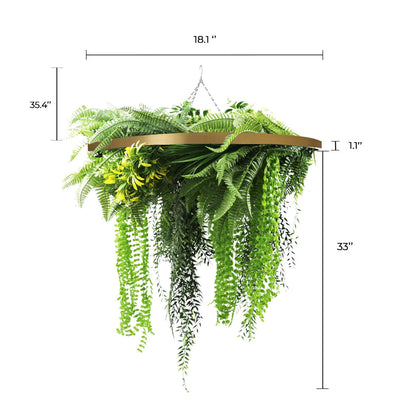 Gold Framed Roof Hanging Disc With Draping Life-Like Ferns and Plants 31.5" UV Resistant-1