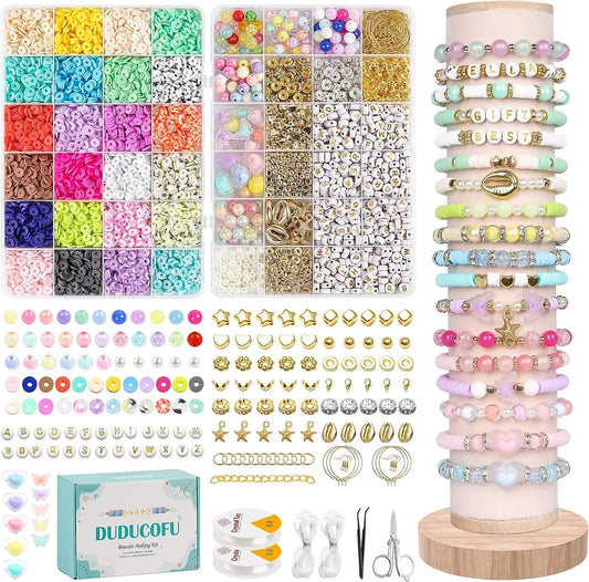 6850pcs Heishi Polymer Disc Clay Beads with Gift Box Golden A-Z Letter Beads for DIY Bracelets Jewelry Making Kit-0