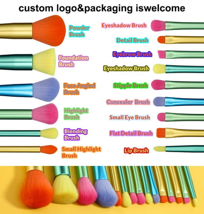 BS-MALL 15 Piece Colourful Makeup Brush Set Private Label Custom Logo Mulit Color Rainbow Make Up Brush Set-3