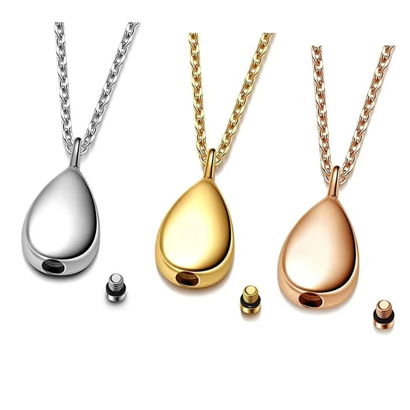 Duoying Stainless Steel Teardrop Pet Ashes Urn Pendant Necklace Urn Cremation Keepsake Necklaces for Memorial-3