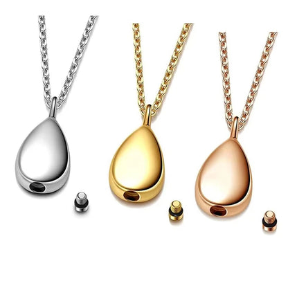 Duoying Stainless Steel Teardrop Pet Ashes Urn Pendant Necklace Urn Cremation Keepsake Necklaces for Memorial-3