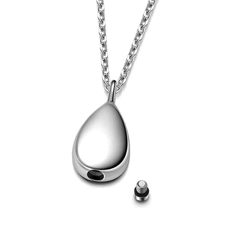 Duoying Stainless Steel Teardrop Pet Ashes Urn Pendant Necklace Urn Cremation Keepsake Necklaces for Memorial-6