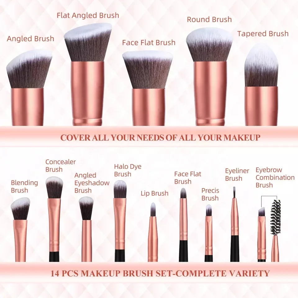 Wholesale 14 pcs Rose Gold Cosmetic Make up Brush Kit Private Label High Quality Private Label Makeup Brushes with Brush Holder-4