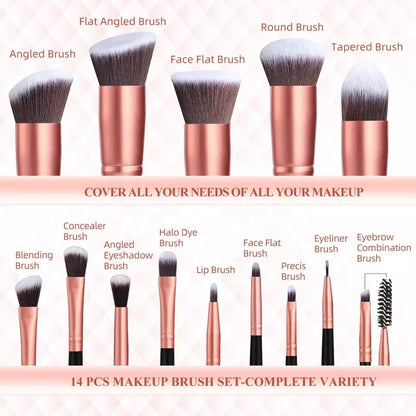 Wholesale 14 pcs Rose Gold Cosmetic Make up Brush Kit Private Label High Quality Private Label Makeup Brushes with Brush Holder-4