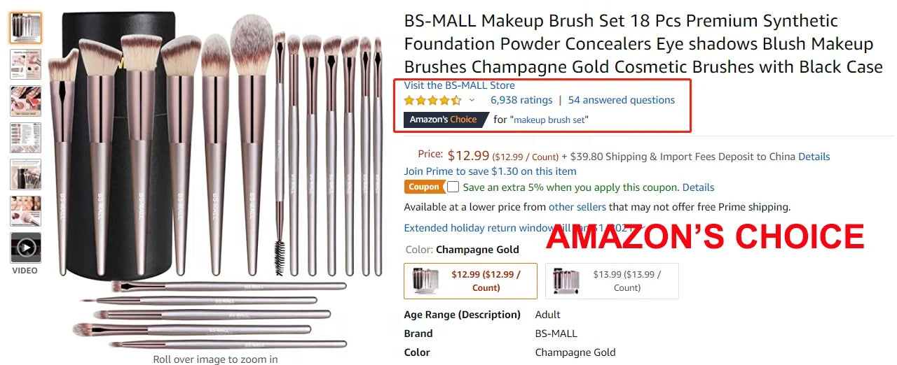 BS-MALL Champagne Gold Synthetic Cosmetic Brushes Kit 18PCS Custom Vegan Makeup Brushes Set With Bag-1