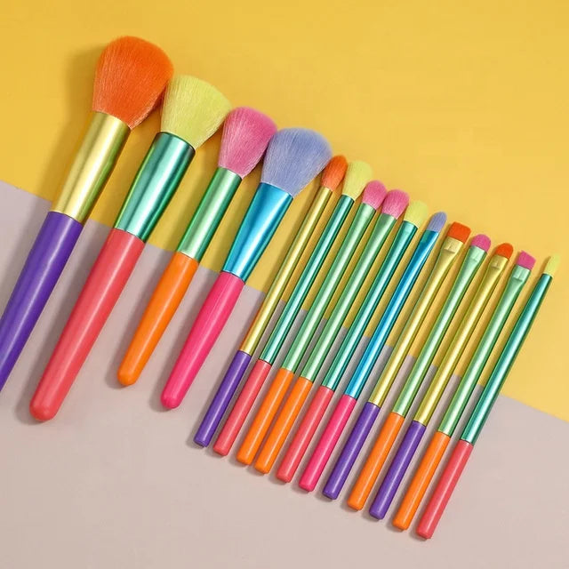 BS-MALL 15 Piece Colourful Makeup Brush Set Private Label Custom Logo Mulit Color Rainbow Make Up Brush Set-1