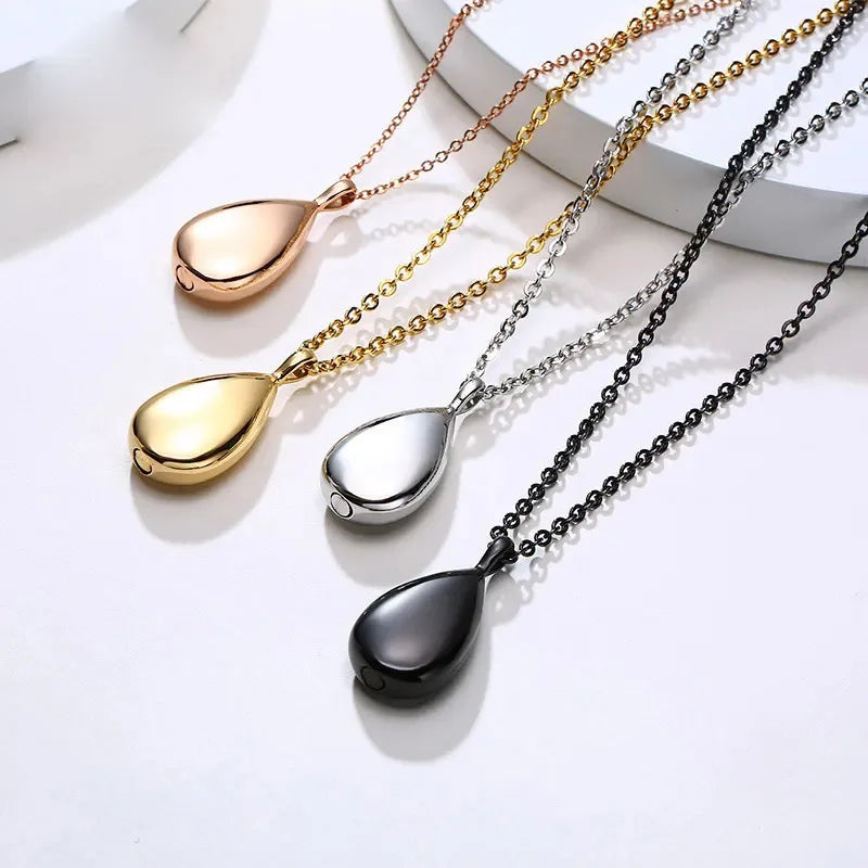 Duoying Stainless Steel Teardrop Pet Ashes Urn Pendant Necklace Urn Cremation Keepsake Necklaces for Memorial-5