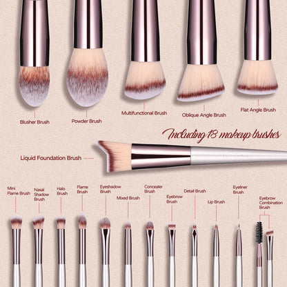 BS-MALL 18pcs Champagne Gold Makeup Brush Private Label Custom Makeup Cosmetic Brushes Set with Brush Holder-2