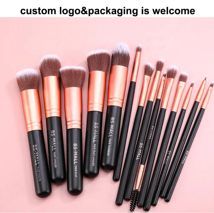 Wholesale 14 pcs Rose Gold Cosmetic Make up Brush Kit Private Label High Quality Private Label Makeup Brushes with Brush Holder-2