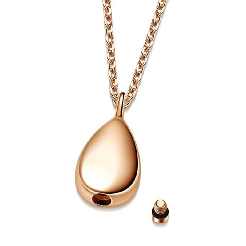 Duoying Stainless Steel Teardrop Pet Ashes Urn Pendant Necklace Urn Cremation Keepsake Necklaces for Memorial-1