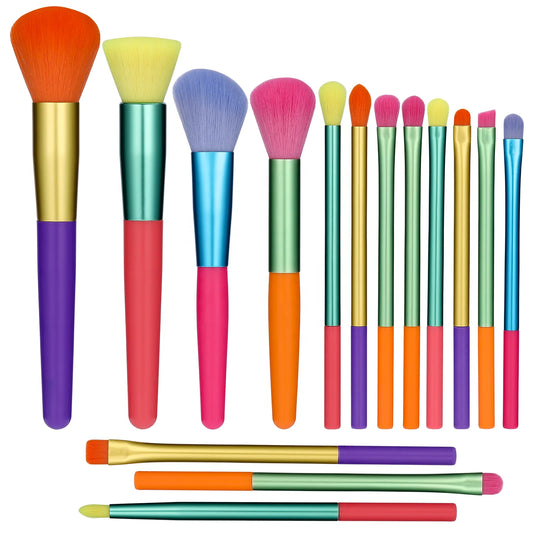 BS-MALL 15 Piece Colourful Makeup Brush Set Private Label Custom Logo Mulit Color Rainbow Make Up Brush Set-0